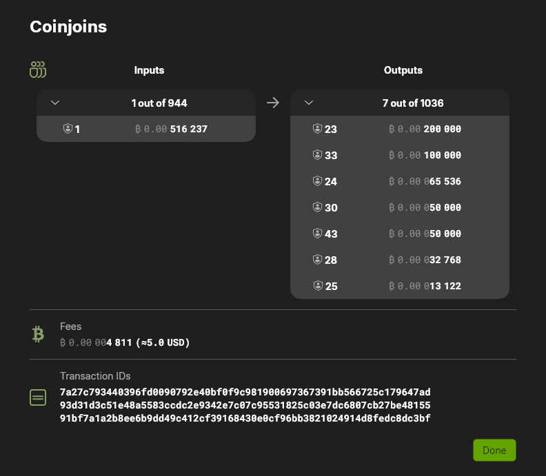 Wasabi Coinjoins